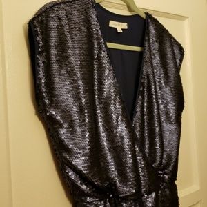 Honey Punch Midnight Blue Sequined Romper